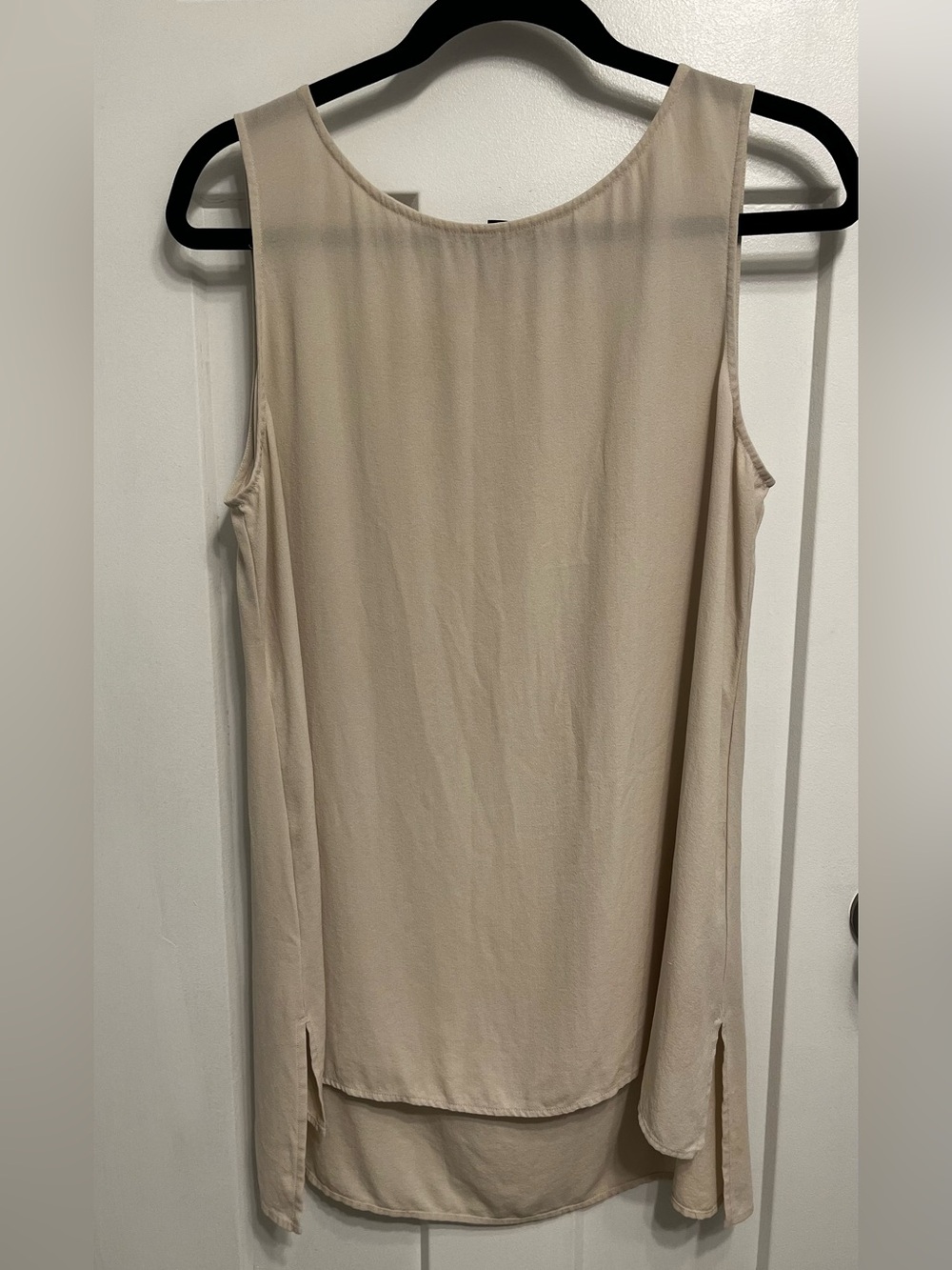 Eileen Fisher Silk Georgette Crepe Bateau Neck Tank in Bone